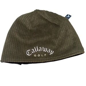Callaway Golf‎ Beanie Mens OSFM Pre-Owned Knit Cap Black Olive Green Reversible
